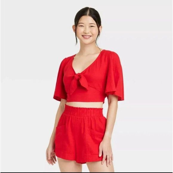 A New Day Shorts and Crop Top Set Red M New - Picture 1 of 5